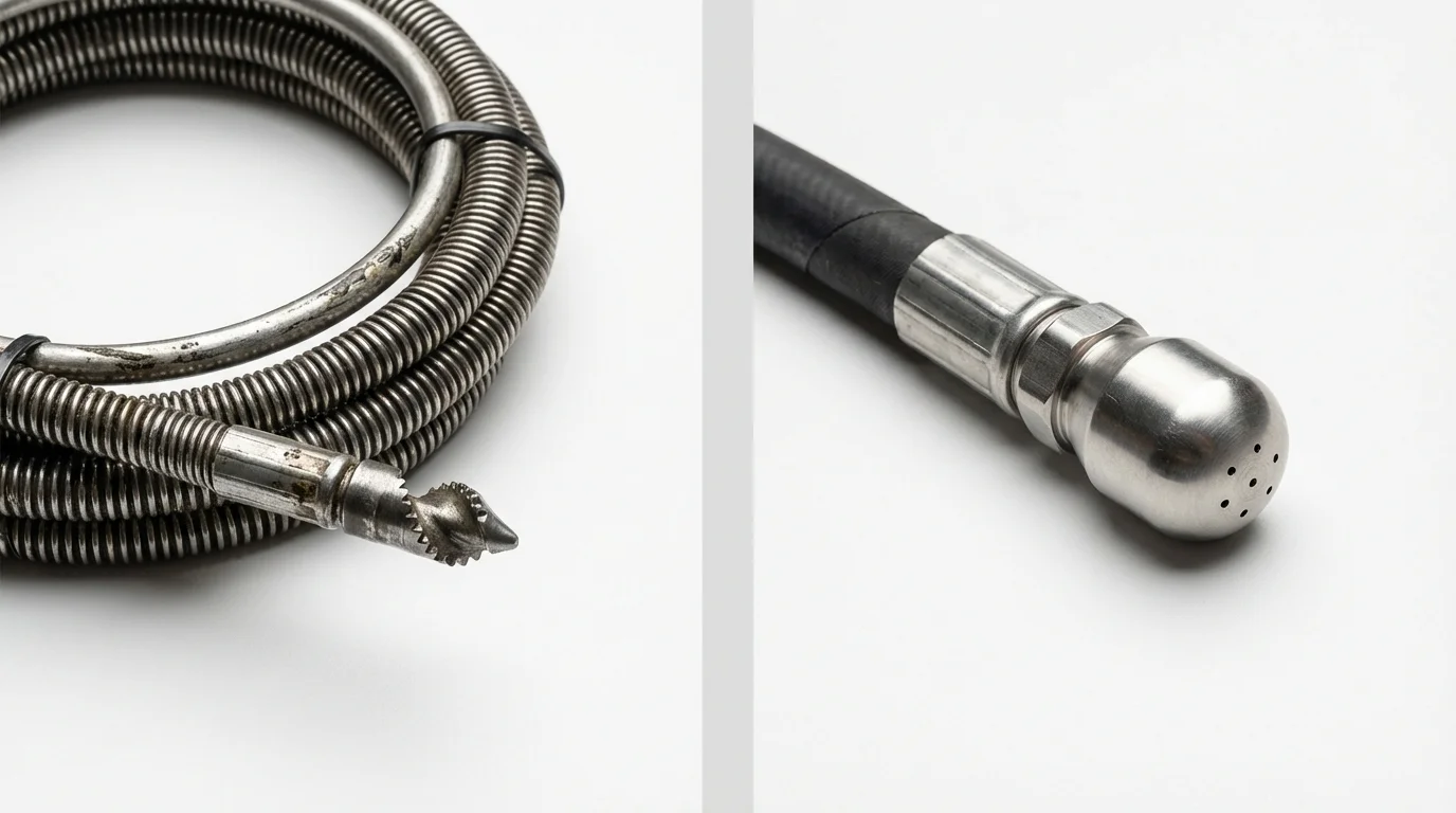 Drain snake cable and hydro jetting nozzle used for drain cleaning in Phoenixville, PA