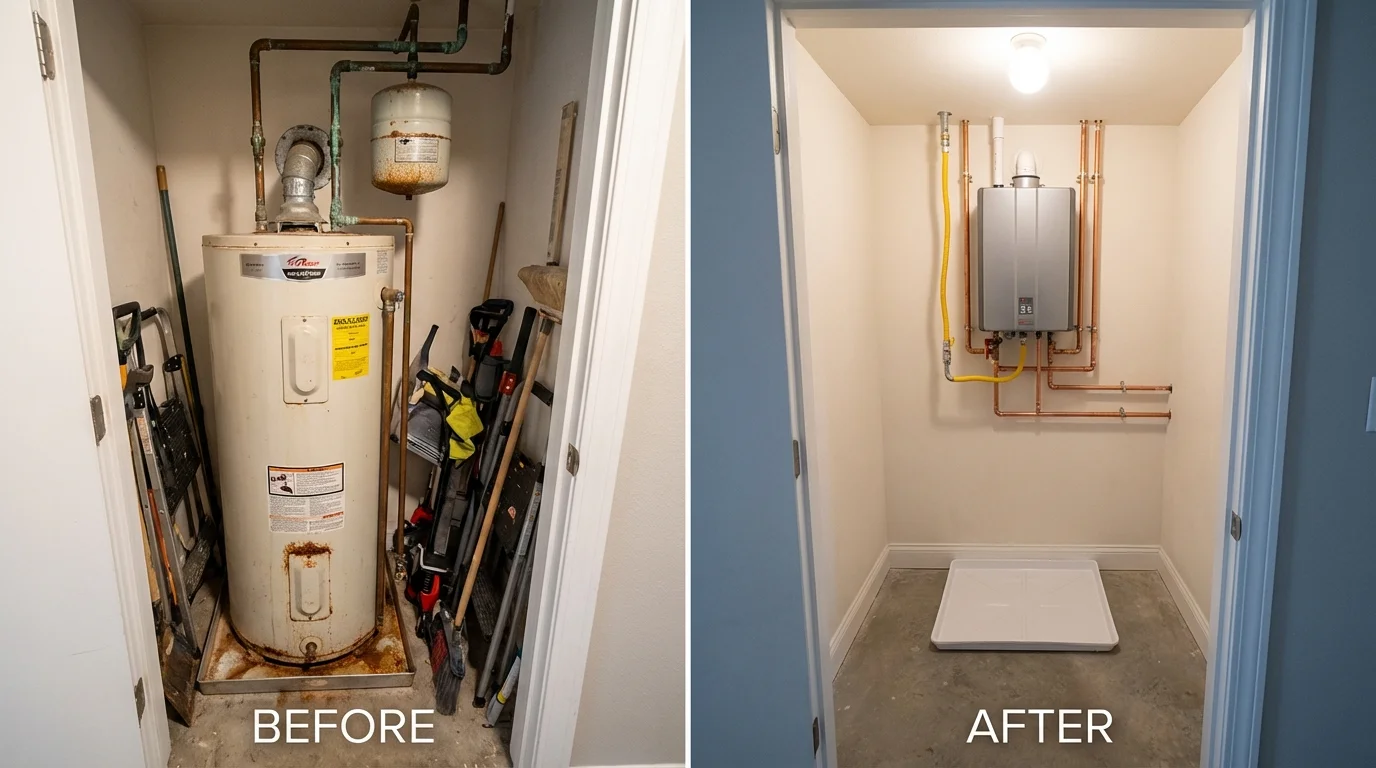 Tank water heater versus wall-mounted tankless unit comparison for Phoenixville, PA homeowners