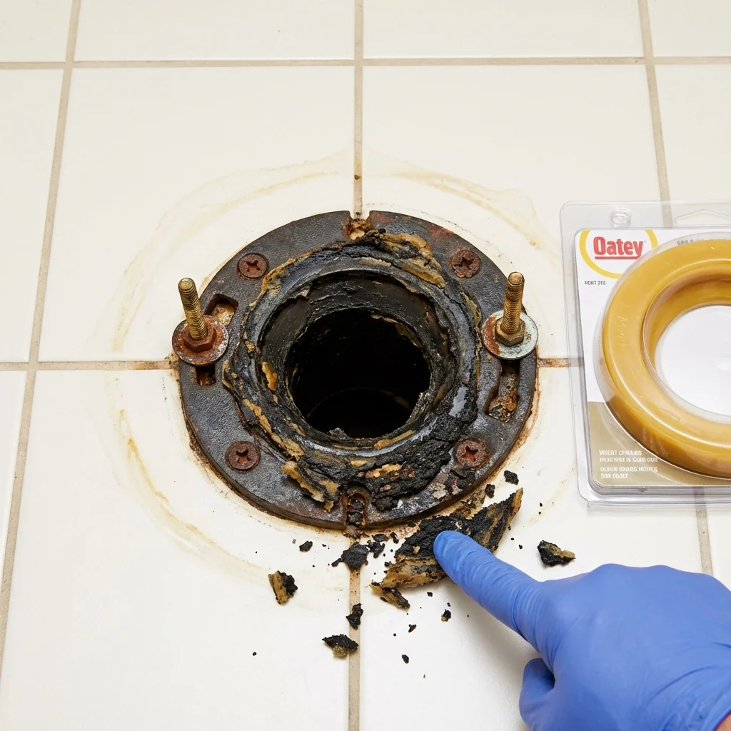 Failed wax ring showing water seepage at the base of a toilet in a Phoenixville, PA home